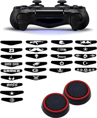 Immagine prodotto di Impugnature per il pollice - Impugnature per il pollice + adesivi per PS4, PlayStation 4 - Impugnature per il pollice da gioco - Impugnature per il pollice ad alte prestazioni - Cappucci antiscivolo per joystick - Accessori di protezione - Nero/rosso + adesivo casuale