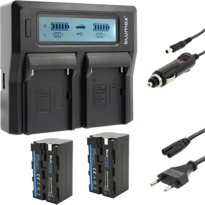 Produktbild von 2x Akku + Lader für Sony NP-F750  NP-F330 F530 F550 F730 F770  F970 4400 mAh