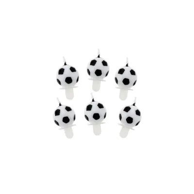 Obrázek produktu pro Barevné narozeninové svíčky "Footballs" - sada 6 ks s podšálky pro malé fanoušky! Ideální pro narozeninové oslavy pro fotbalové fanoušky!