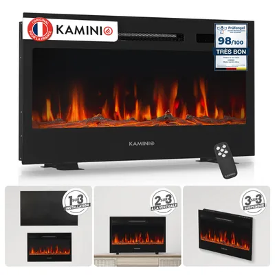 Image de Cheminée électrique KAMINIO MARLON - Cheminée électrique 3 en 1 avec chauffage, effet flamme 3D, 12 couleurs de flammes, télécommande - 30 pouces, Image générée par une IA