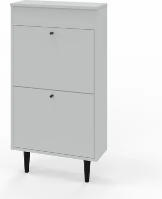 Produktbild von MATKAM Dotti Schuhschrank in moderner Skandi-Optik| Ausklappbare Schuhablage, zusätzlicher Stauraum mit einer Klapptür | Mit zwei verjüngenden Beinen, Wandmontage (Grau (Steingrau))