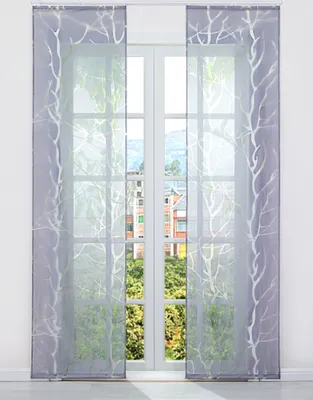 Produktbild von Joyswahl 2er Set Schiebegardine Flächenvorhang mit Zweig-Ausbrenner-Stoff Klettband Voile HxB 145x57 cm Grau