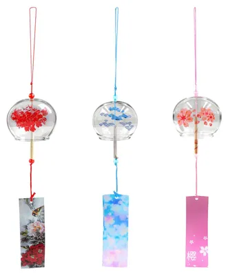 3er-Set japanische Windglocken aus Glas, handgefertigt, 40-42 cm