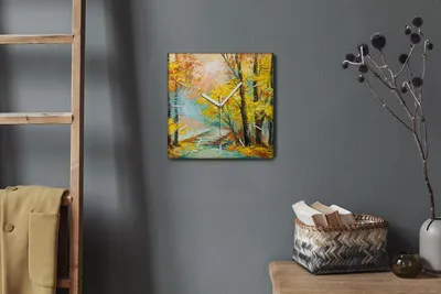 Produktbild von Coloray Hodiny Unikátní 30x30 cm  Tiché hodiny Pro obývací pokoj a kuchyň Nástěnné hodiny Plátno Bílé ručičky hodin - Les