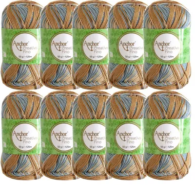 Productafbeelding van 10 bollen Anchor Creativa Fino, meerkleurig – Gekamde katoen (50g/125m) (Kleur 00908)