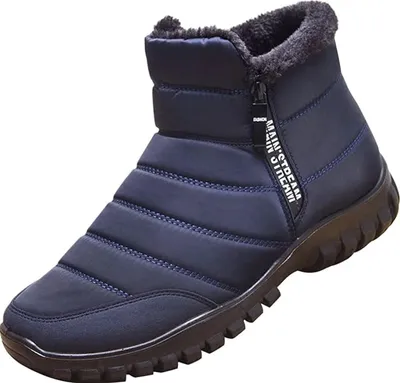 Image de Bottes de neige ASKSA Hommes Chaudement fourrées Bottes d'hiver avec fermeture éclair Chaussures d'hiver étanches, Bleu, Taille : 47