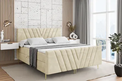 Produktbild von ALTDECOR Boxspringbett mit Gold Füßen, Matratze und Lattenrost, Topper, Fußteil, Polsterbett mit Bettkasten, Bett mit Stauraum H3-Matratze, Doppelbett - ERNINA-FZ-Z - 160x200 - Beige Casablanca