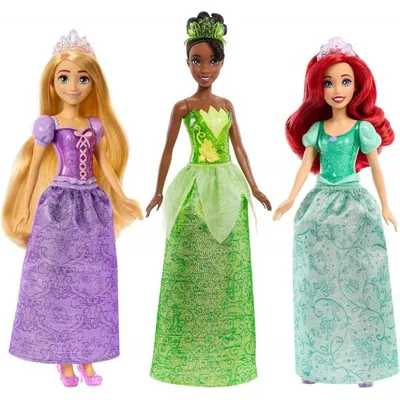 Image de Coffret 3 poupees disney princesse : ariel raiponce tiana + 2 accessoires - poupee mannequin 30 cm - mattel