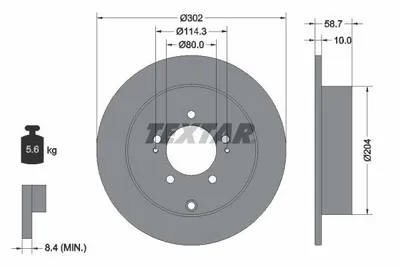 Obrázok produktu pre 2 brzdové kotúče Textar 302 mm vzadu pre Citroen Mitsubishi Peugeot