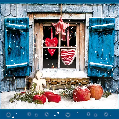 Produktbild von Servietten Papier 33x33cm Weihnachtsfenster 20 Stück Blau / Rot