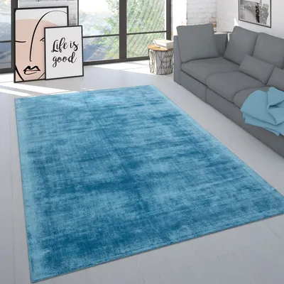 Produktbild von Teppich Handgefertigt Hochwertig Einfarbig Kurzflor Modern Materialmix In Türkis Grösse 80x150 cm