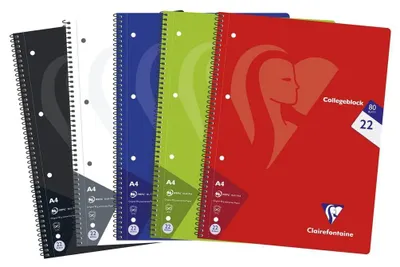 Produktbild von Clairefontaine 307252C - Packung mit 5 Heften / Collegeblöcken, DIN A4, 80 Blatt