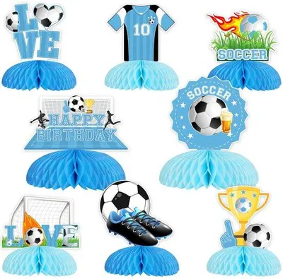 Productafbeelding van Honingraat-tafeldecoraties met voetbalthema - set van 8 - Fotoaccessoires voor feesten