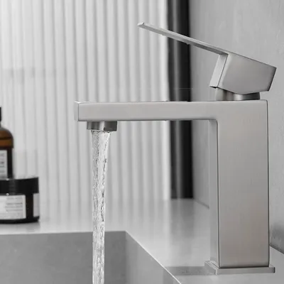 Wasserhahn, 2-Griff, Einlochmontage, Edelstahl, Badezimmer