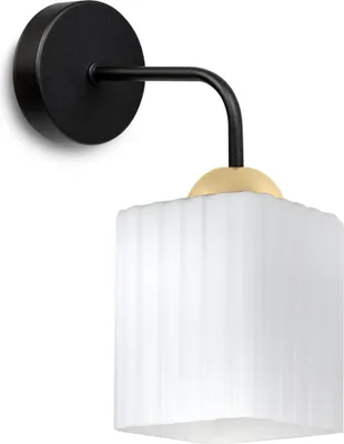 Image de Applique murale Riffle noir et or à 1 flamme avec abat-jour cube blanc E27 – lampe murale élégante pour un éclairage moderne