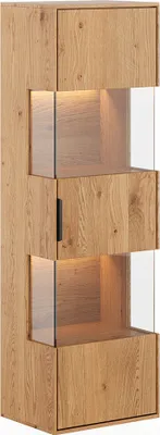 Produktbild von Wohnzimmer Hängevitrine mit 43 cm Breite aus Eiche massiv geölt mit LED-Beleuchtung - TIVAT-163