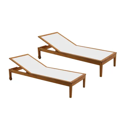 Produktbild von Miliboo - Sonnenliegen weiß und Massivholz (2er-Set) NAVEEN