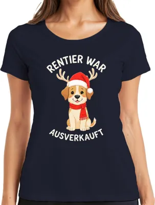 Produktbild von Rentier war t Hundewelpe Weihnachtsgeschenk lustig Damen T-Shirt, Navy, M