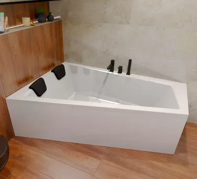 Produktbild von Badewanne Eckwanne Set 6in1 170x125 Links + Verkleidung (AcrylSchürze) + 2 Kopfstützen in Schwarz | BADLAND INTIMA