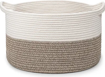 Obrázok produktu pre Košík na prádlo, vyrobený z bavlnenej šnúry, skladací, objem 32 litrov, priemer 40 cm, výška 25 cm, s rúčkou na prenášanie oblečenia