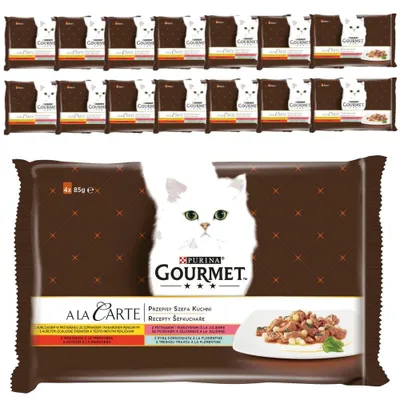 Zdjęcie produktu dla Purina Gourmet a La Carte Karma Dla Kotów Przepisy Szefa Kuchni 15x340g (60 saszetek) Wołowina Kurczak Pstrąg Dorsz