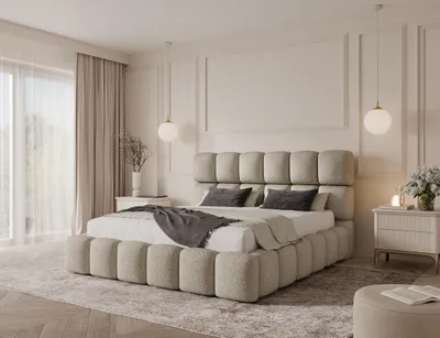 Produktbild von Emlar Polsterbett Tessa 140x200 cm - Bubble Bett mit Bettkasten & Metalllattenrost - Bouclé-Stoff - Doppelbett mit Stauraum Creme (Quelle 06)