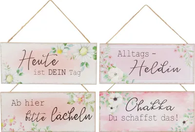 Produktbild von 4er Set Schilder 35x15cm Rosa Sprüche Alltagsheldin MDF Holz Wandbild Wanddeko Deko