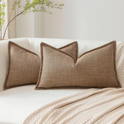 Produktbild von Kissenbezüge 2er Set Leinenoptik 40x60 cm Braun Versteckter Reißverschluss