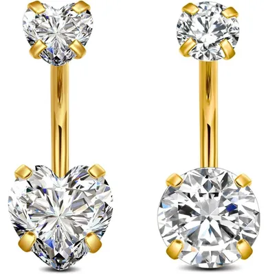 Image de Kit de piercings pour nombril, 2 pièces, calibre 14G, 10 mm, en acier chirurgical avec pierre, pour femmes, argenté/doré
