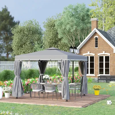 Produktbild von Gartenpavillon 3x3 m Doppeldach wetterfest, Pavillon Partyzelt mit 4 Seitenteilen Moskitonetz, Dunkelgrau | 296x296x265 cm | Aluminium | 28 kg