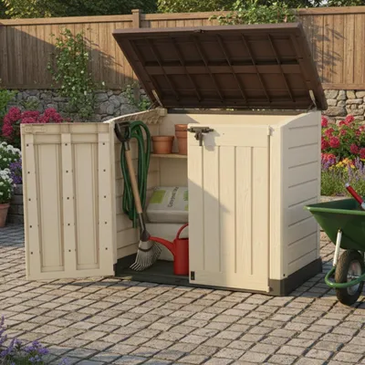 Immagine prodotto di Dmora Armadio da Esterno Hinton 82x145.5x125h cm Beige, Apertura Battente 2 Ante