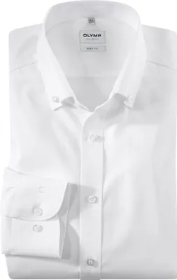 Produktbild von Olymp Business-Hemd extra slim fit weiß einfarbig Baumwolle Button-Down-Kragen