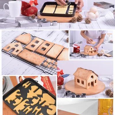 Produktbild von 18Pcs/Set Edelstahl Plätzchenform Ausstecher Set Weihnachten DIY Haus Formen Backen Werkzeug