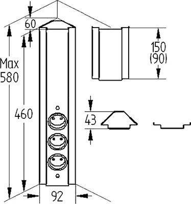 Produktbild von Energie-Ecksäule ST 3072/3 in SCHWARZ mit 3 Steckplätzen / Mehrfachsteckdose / Ecksteckdose
