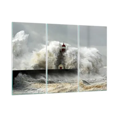 Produktbild von Bilder auf glas - Leuchtturm Ozean Sturm - 165x110cm - Glasbilder - Wandbilder - Kunstdruck - zum Aufhängen bereit - Wanddekoration aus Glas - Glas Bilder - Wandbild auf Glas - GCE165x110-2442