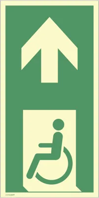 Produktbild von Dreifke® Schild Notausgang f. gehbeeintr. Pers. links Pfeil oben, Kunststoff,...