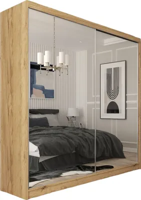Image de Armoire Darix de 200 cm avec miroir, 2 portes coulissantes (couleur : artisan)