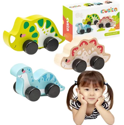 Imagen del producto de Dinosaurios De Madera Con Ruedas, Juego De Autos