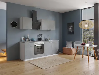 Produktbild von Küche Küchenzeile Küchenblock Einbauküche Weiß Beton Malia 210 cm Respekta