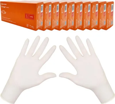 Image de Gants en latex L Mercator Dermagel enduits, 100 pièces, carton de 10 paquets