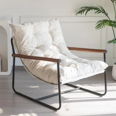 Immagine prodotto di Poltrona lounge - Velluto a coste - Con braccioli - Moderna - Grigio