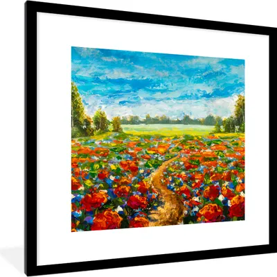 Produktbild von MuchoWow® Gerahmtes Poster Malerei - Ölfarbe - Blumen - Natur 40x40 cm - Poster mit Schwarzem Bilderrahmen Wandposter Rahmen Foto Bilder - Poster - Plakat im Rahmen