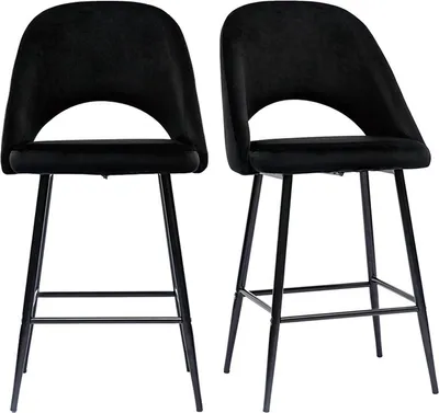 Produktbild von Miliboo - Barhocker aus schwarzem Samt und Metall H65 cm (2er-Set) COSETTE