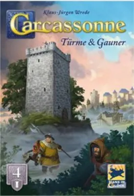 The cover art for a board game expansion, featuring a stone tower and figures in a misty landscape.