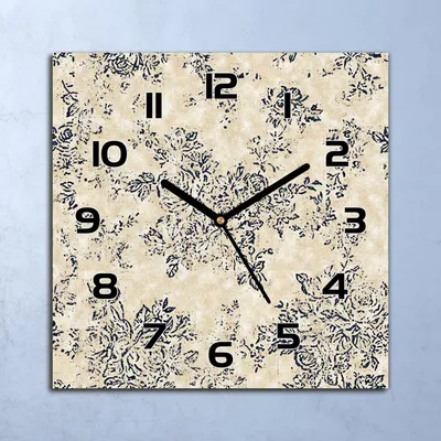 Produktbild von Wanduhr Echt-Glas-Küchenuhr Altstil blumig beige Quarz 30x30 Deko Bilder