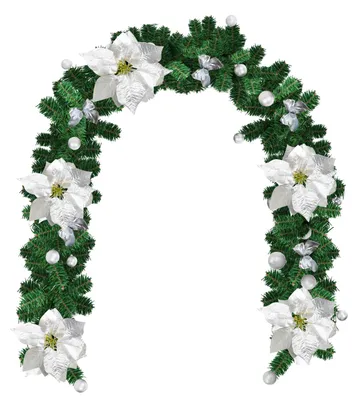 Produktbild von ISOISL Weihnachtsbeleuchtung 2,7 m Weihnachtsgirlande mit 50 LED Warmweiß silberne Kugeln Blumen Schleifen Batterie