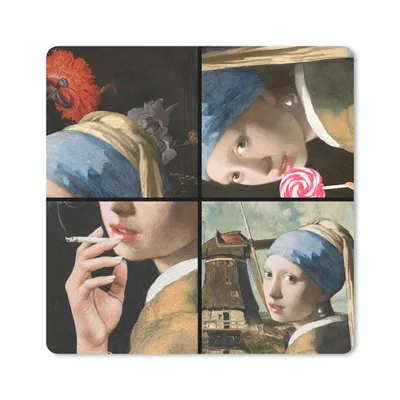 Produktbild von MuchoWow® Mauspad Mousepad Das Mädchen mit dem Perlenohrring - Vermeer - Collage 20x20 cm - Mousepads - Maus Mat - Pad - Mausunterlage - Desk Mat - Bureauartikeln