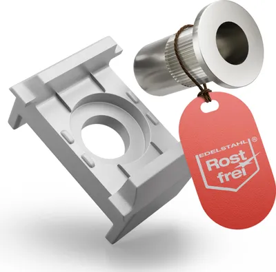 Produktbild von Qualinos Zaunhalter mit Haltenasen für 40 mm Pfosten & Nietmutter V2A (10 Stück) – Silber 9006 Doppelstabmattenzaun Befestigung ohne Plättchen