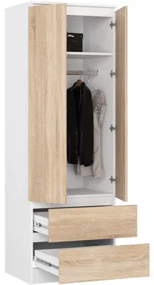 Produktbild von Kleiderschrank S60 60cm Garderobe 2 Türen 2 Schubladen Hochglanz 180cm hoch STAR