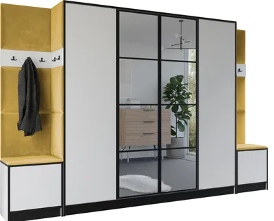 Produktbild von KIER FURNITURE Kleiderschrank EDEN, Schlafzimmer Schrank, Garderobeschrank, Flurschrank Weiß & Gelb 312,8x205x39 cm